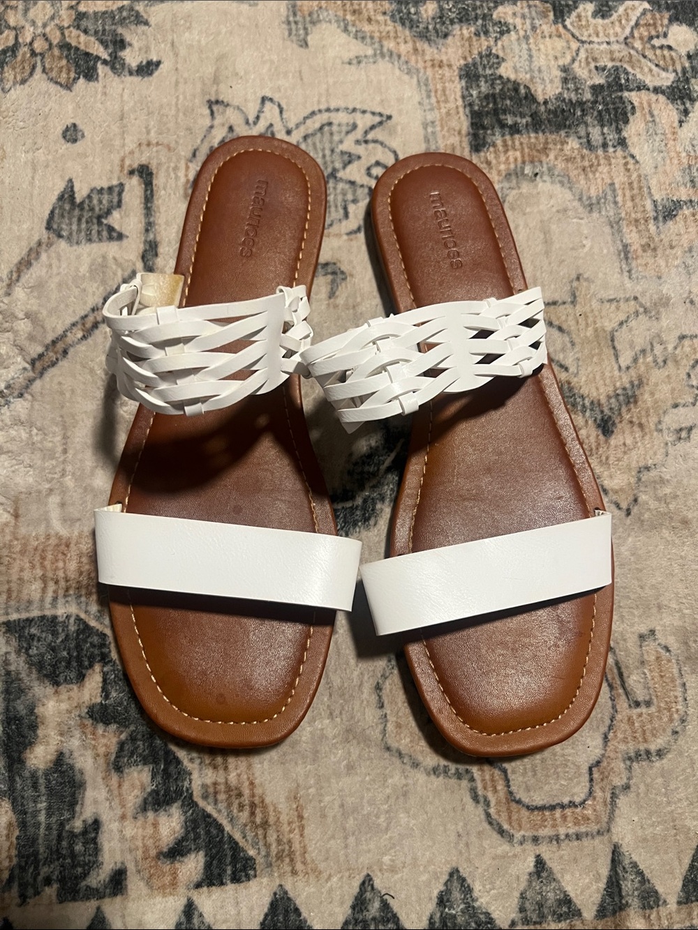 Maurices White Woven & Front Band Slide Sandals